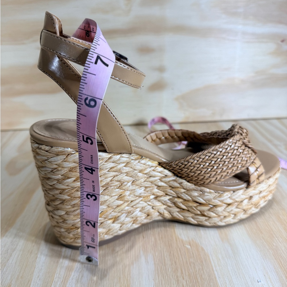 Nine West Beige Braided Rope Wedge Sandals with Ankle Strap - Picture 11 of 12